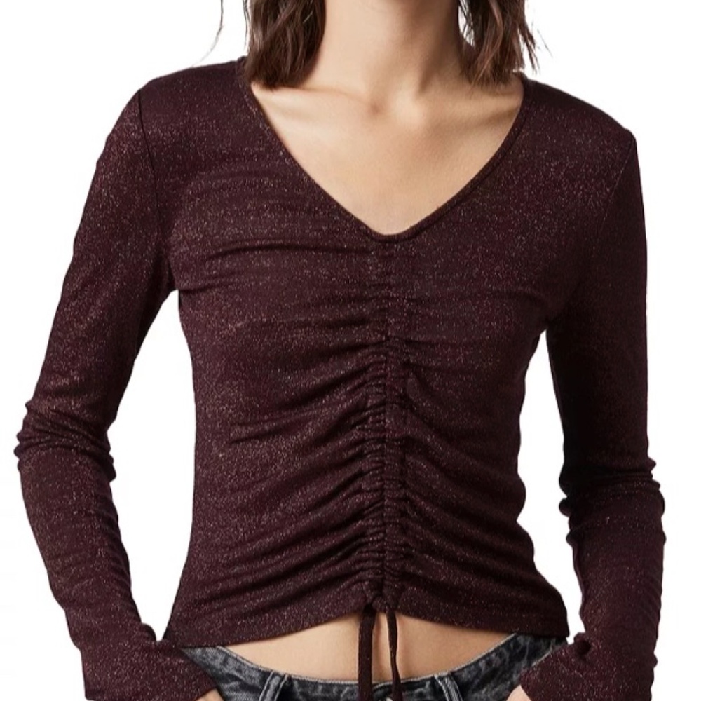 AllSaints Rina Glitz Ruched Drawstring Top - Size Small